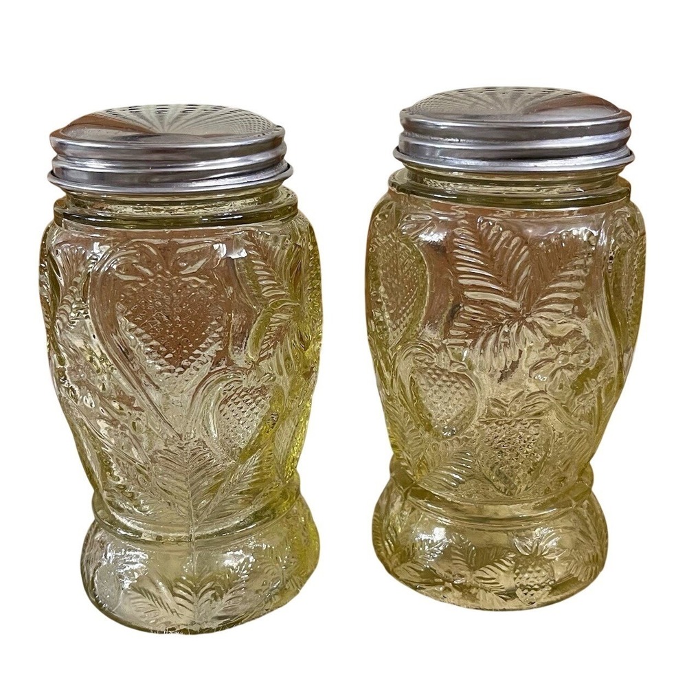VTG‎ Depression Glass Inverted Strawberry Green Yellow Salt/Pepper Sugar Shaker